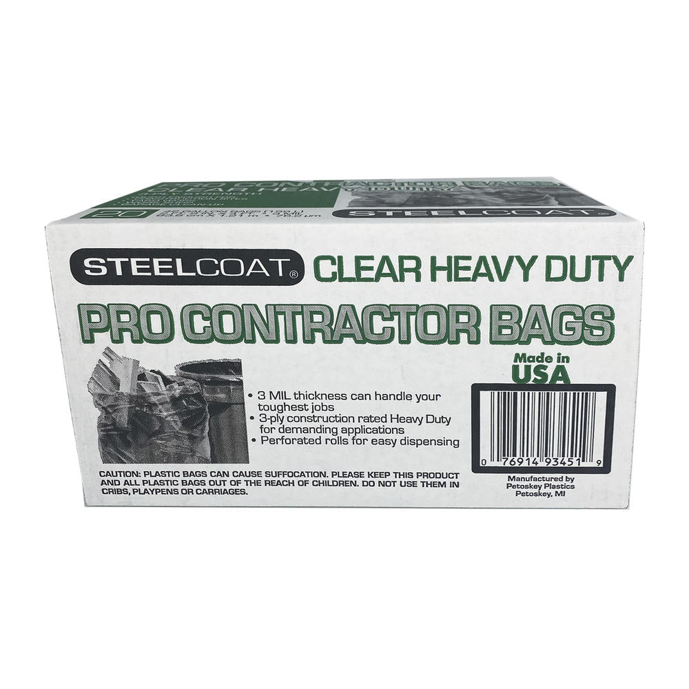 SteelCoat - Contractor Trash Bags - 42 gallon 3MIL 20ct - Clear