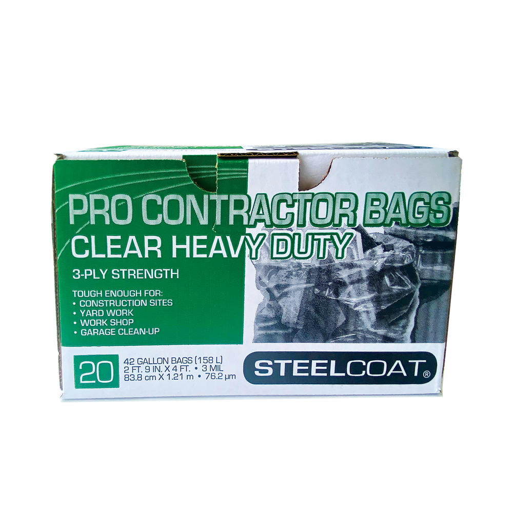 SteelCoat - Contractor Trash Bags - 42 gallon 3MIL 20ct - Clear