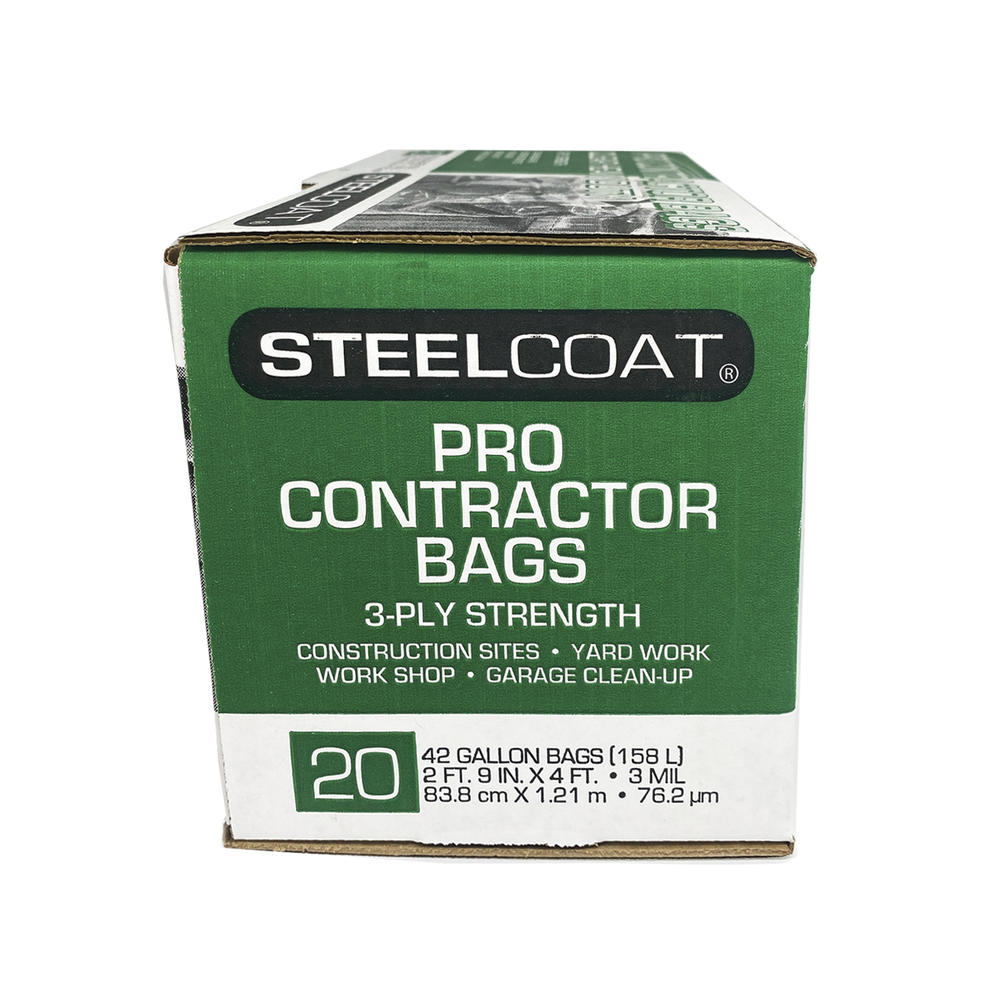 SteelCoat - Contractor Trash Bags - 42 gallon 3MIL 20ct - Clear