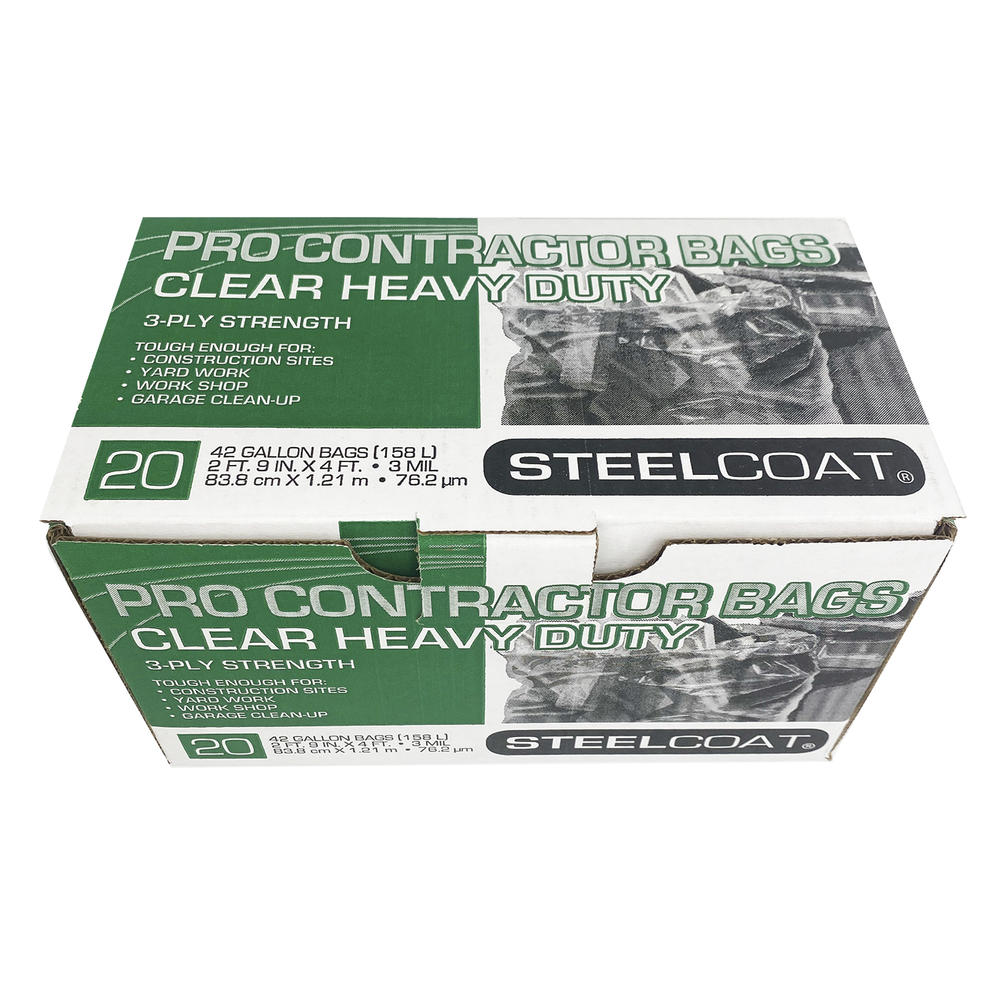 SteelCoat - Contractor Trash Bags - 42 gallon 3MIL 20ct - Clear