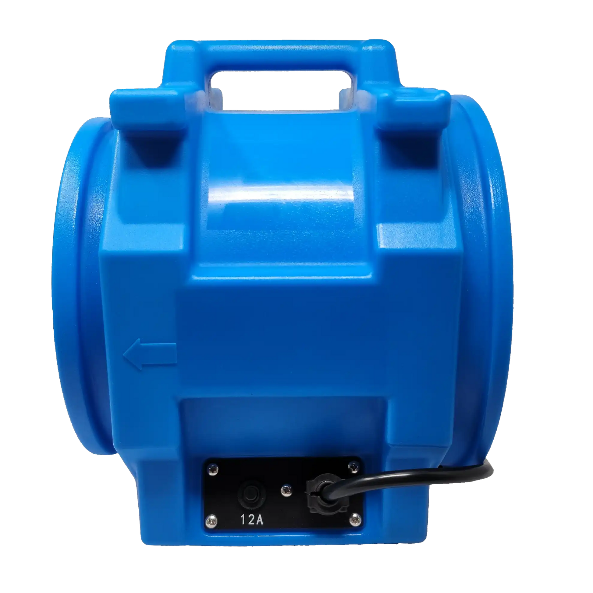 Back view of ASD Axial Mini Air Mover showing 12A GFCI outlet and power cord