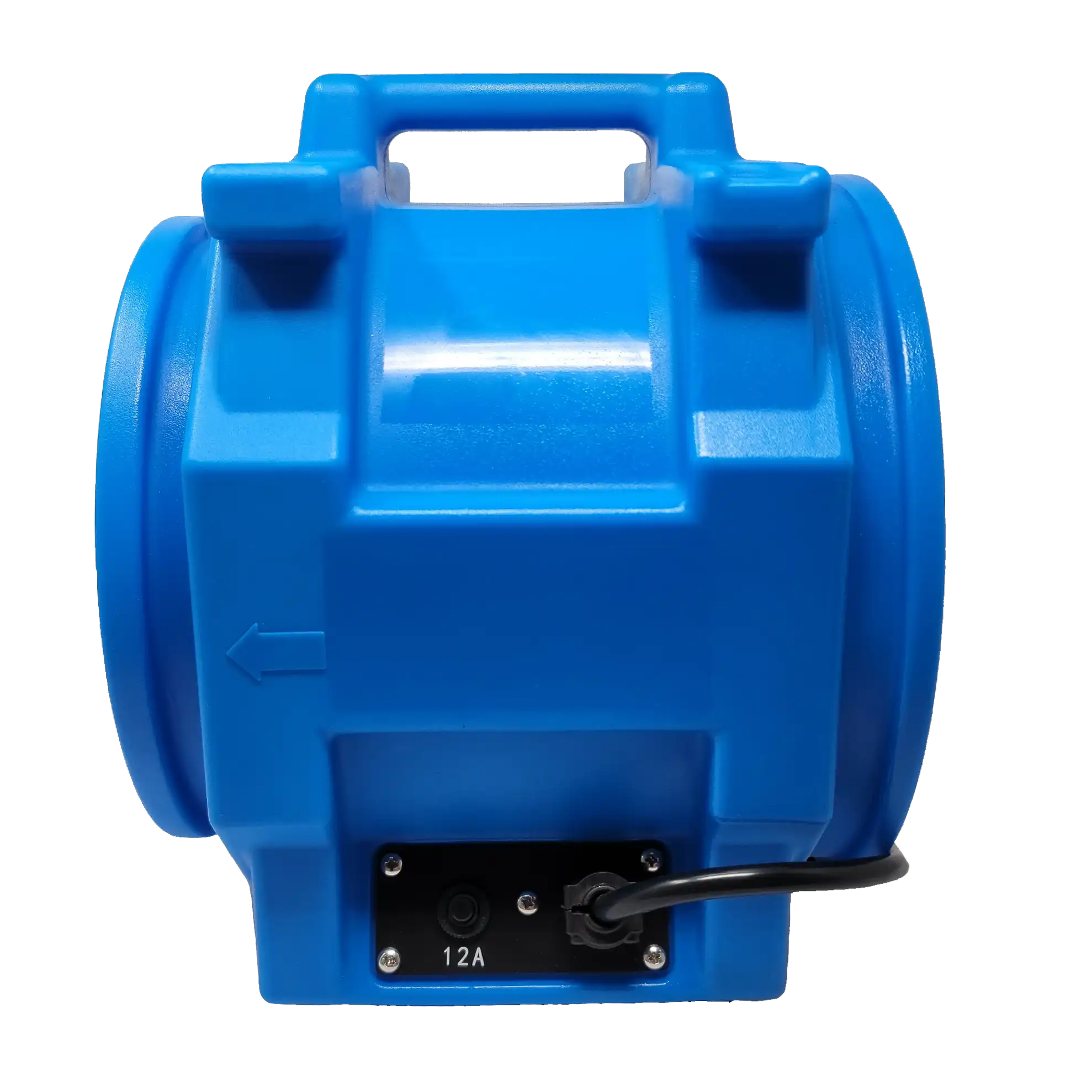 Back view of ASD Axial Mini Air Mover showing 12A GFCI outlet and power cord