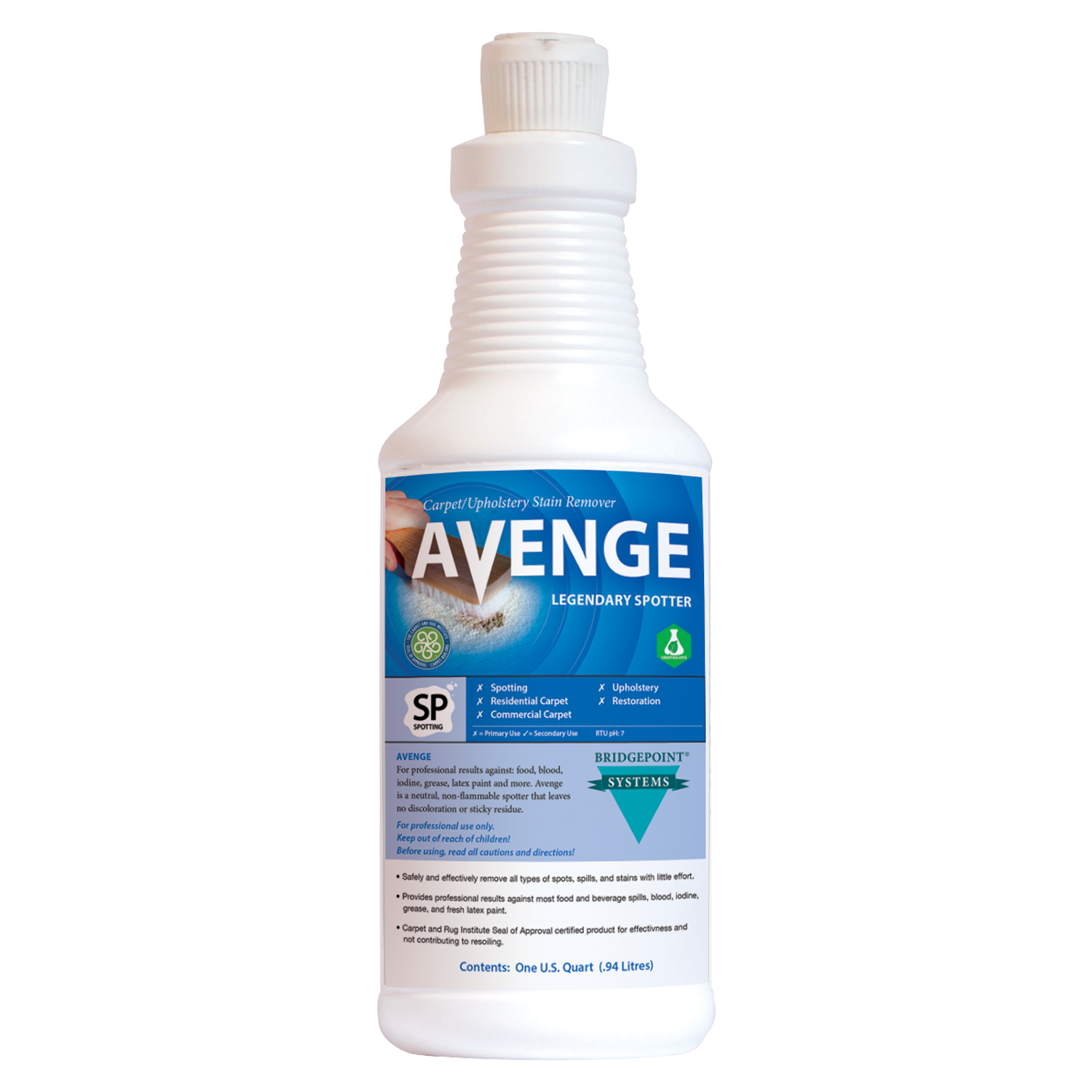 Bridgepoint Avenge Neutral Spotter – Professional Carpet & Upholstery Stain Remover (1 Gallon)