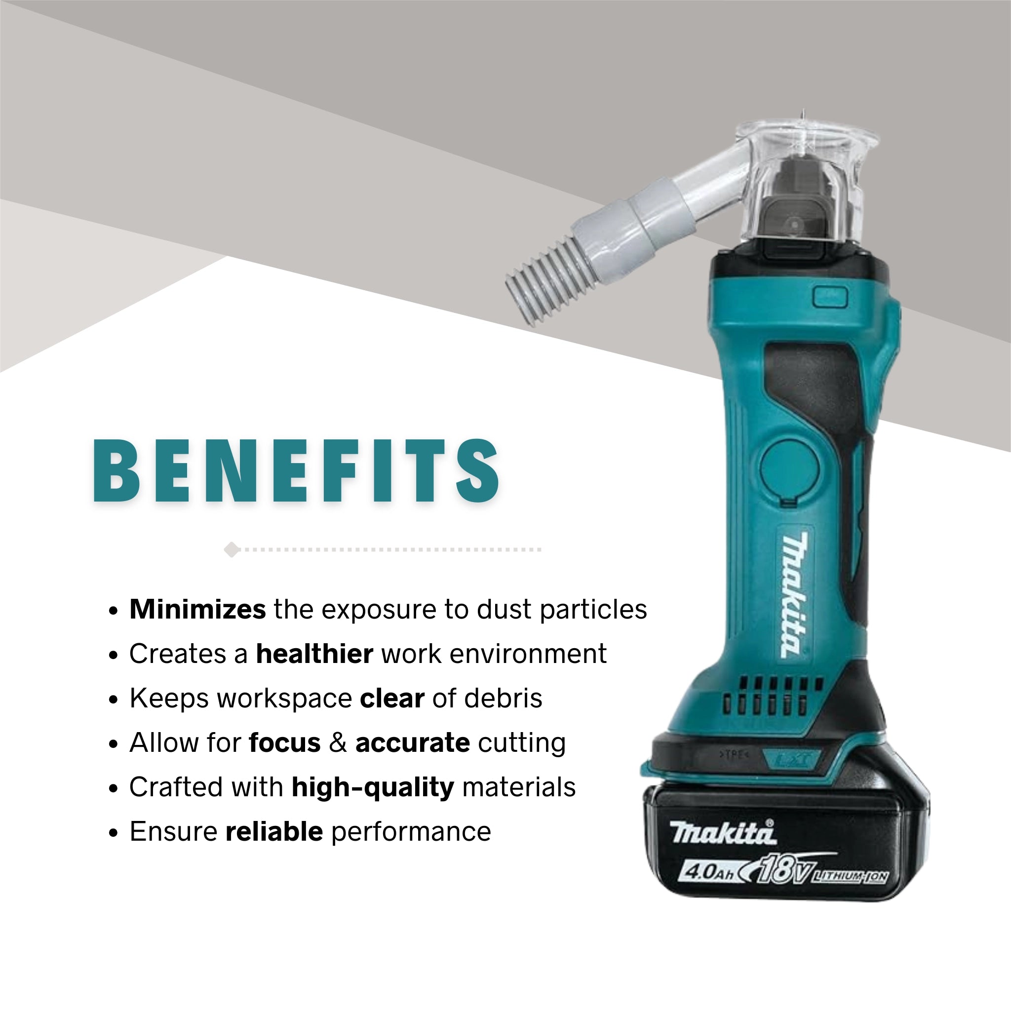 benefits of makita dust xtracting base including clean cuts, clear visibility, and safer workspace