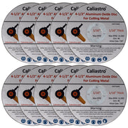 Stack of 10 Caliastro 4.5-inch cut off wheels showing quantity and slim profile