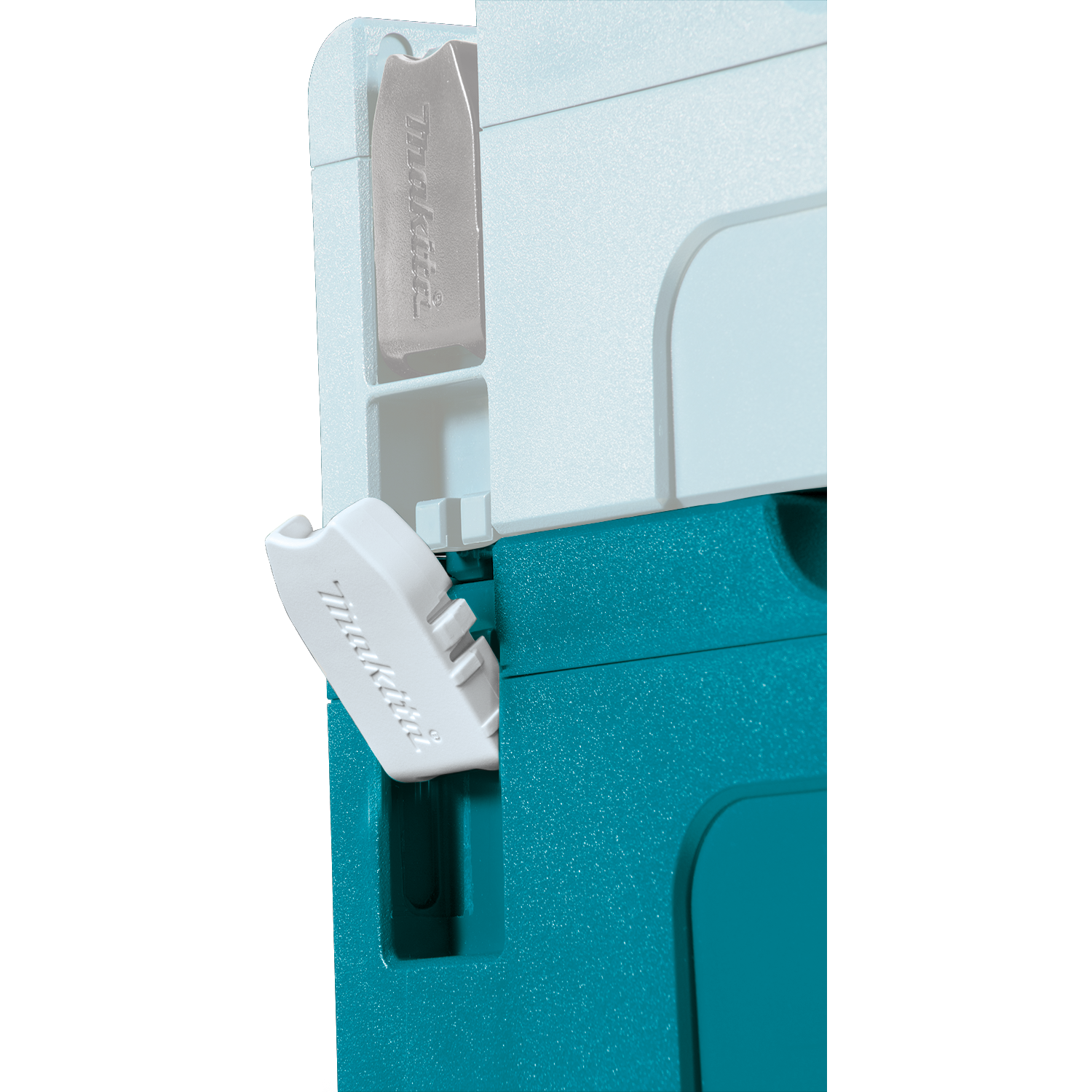 close up of locking clip mechanism on makita cooler for secure seal