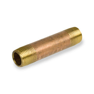 1/4" x 6" Brass Pipe Nipple – Lead-Free, NPT Both Ends