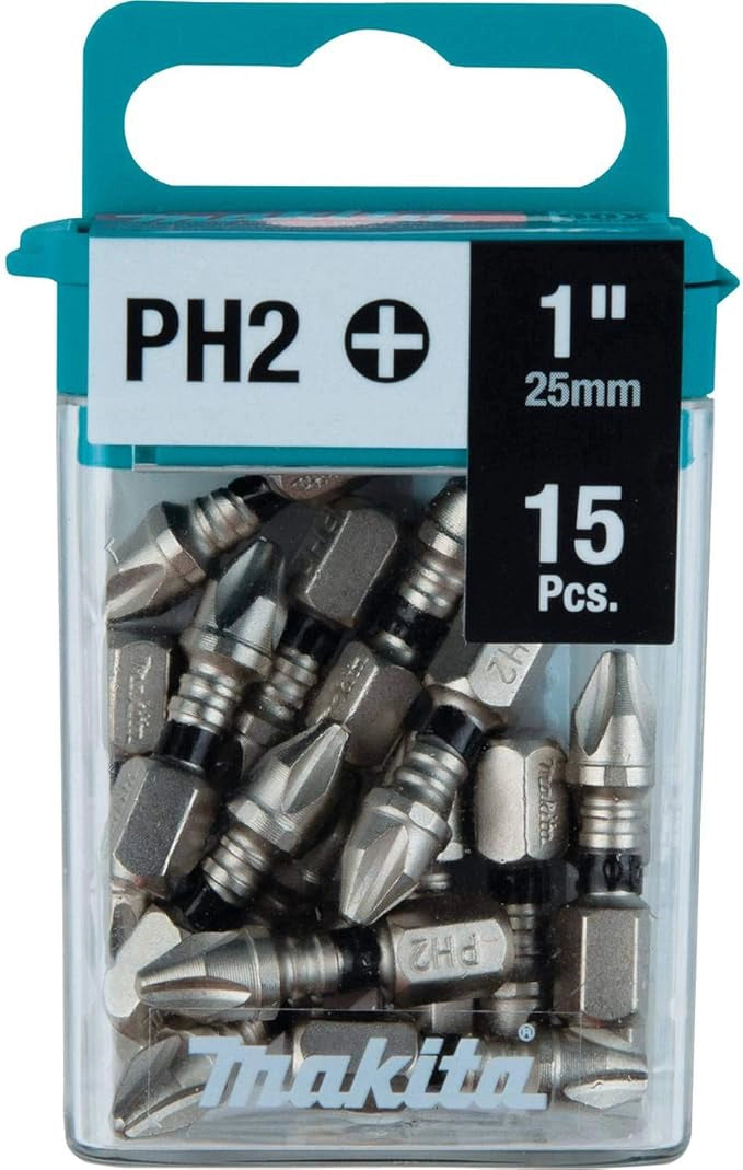 front of makita 15-pack phillips bit box with product label and branding