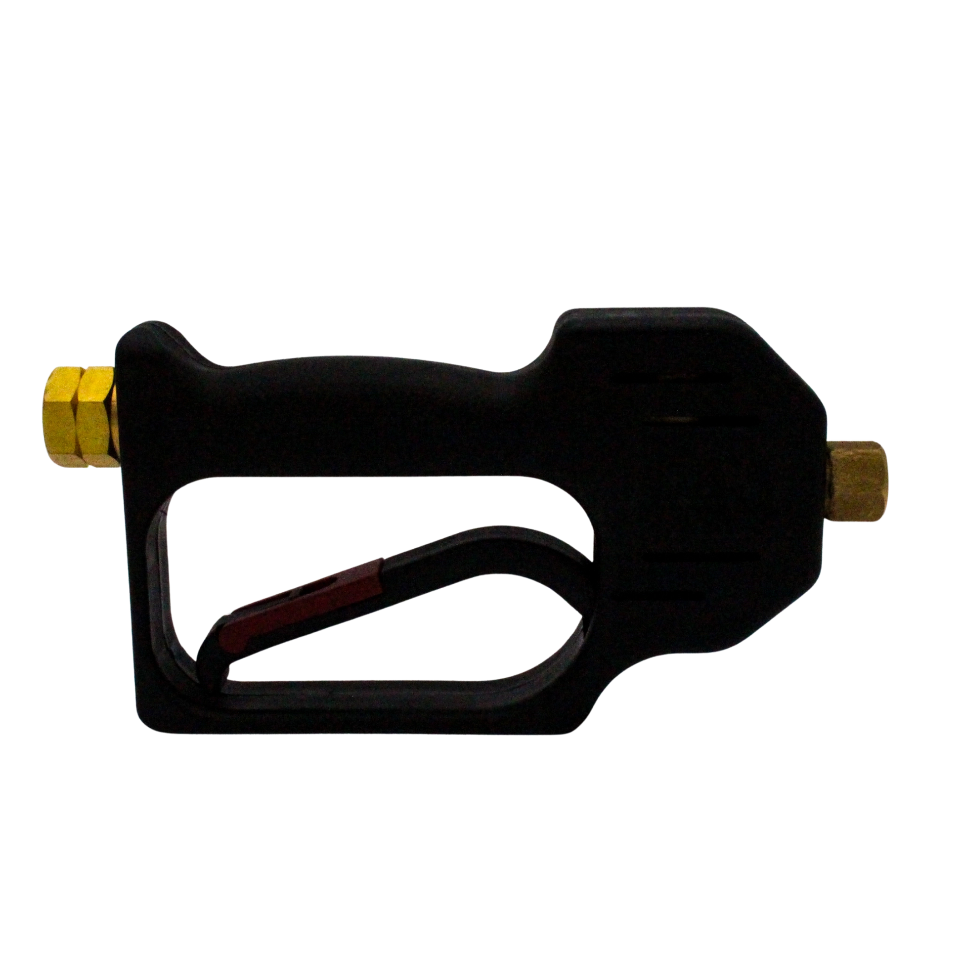 left side of general pump spray gun showing brass and polymer construction