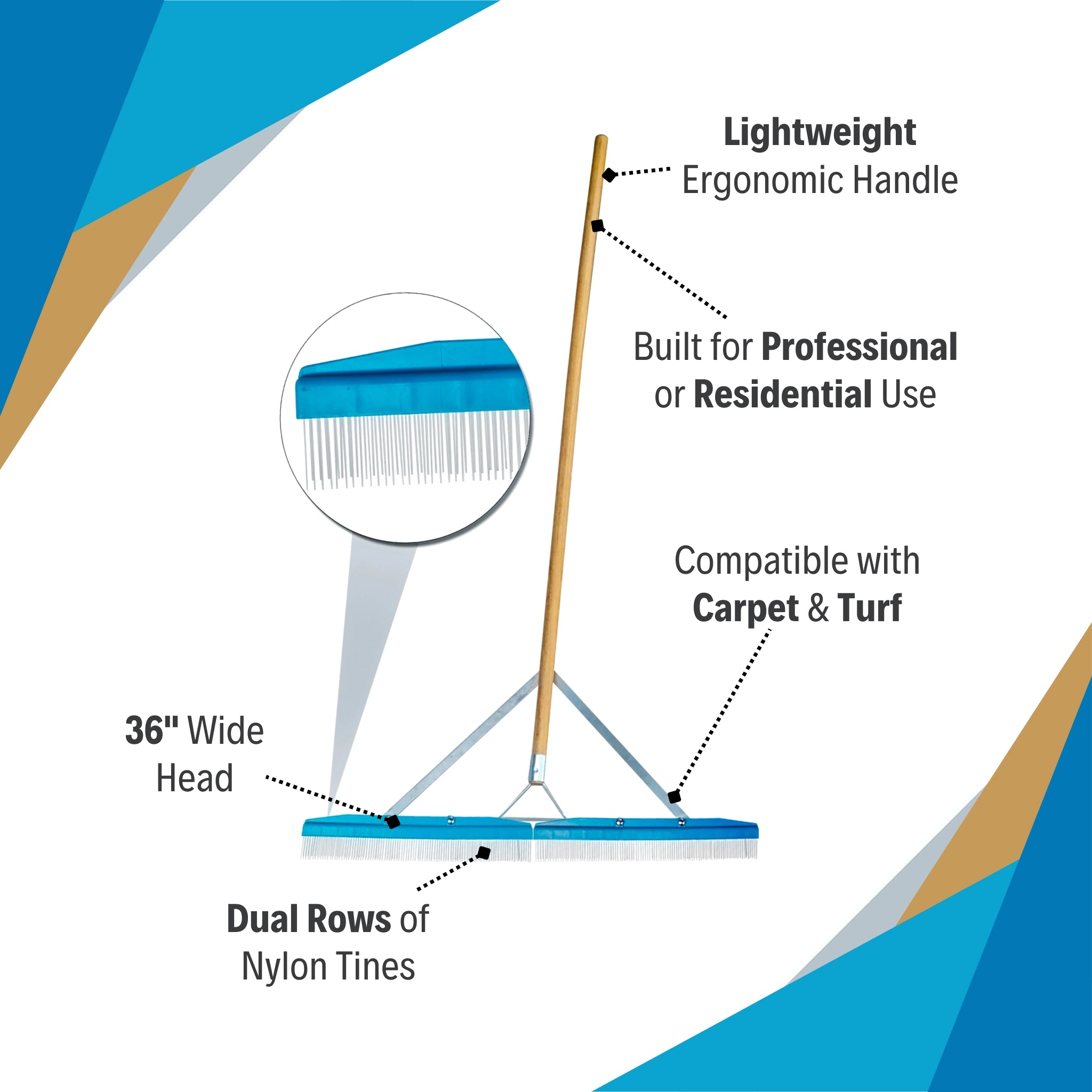 grandi groom 36 inch rake showing dual nylon bristle rows and wide grooming head