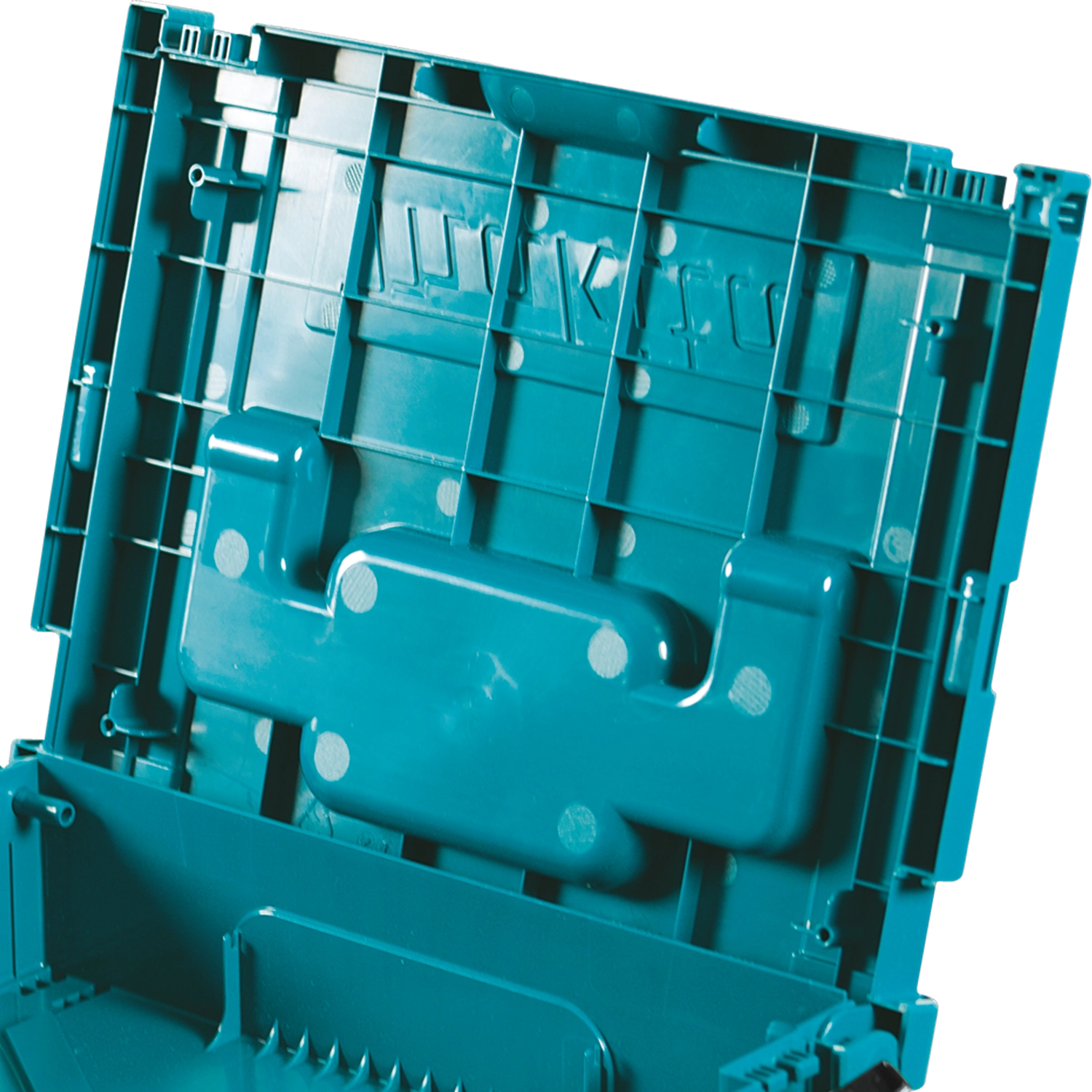 inside view of makita case lid showing foam lining and molded detail