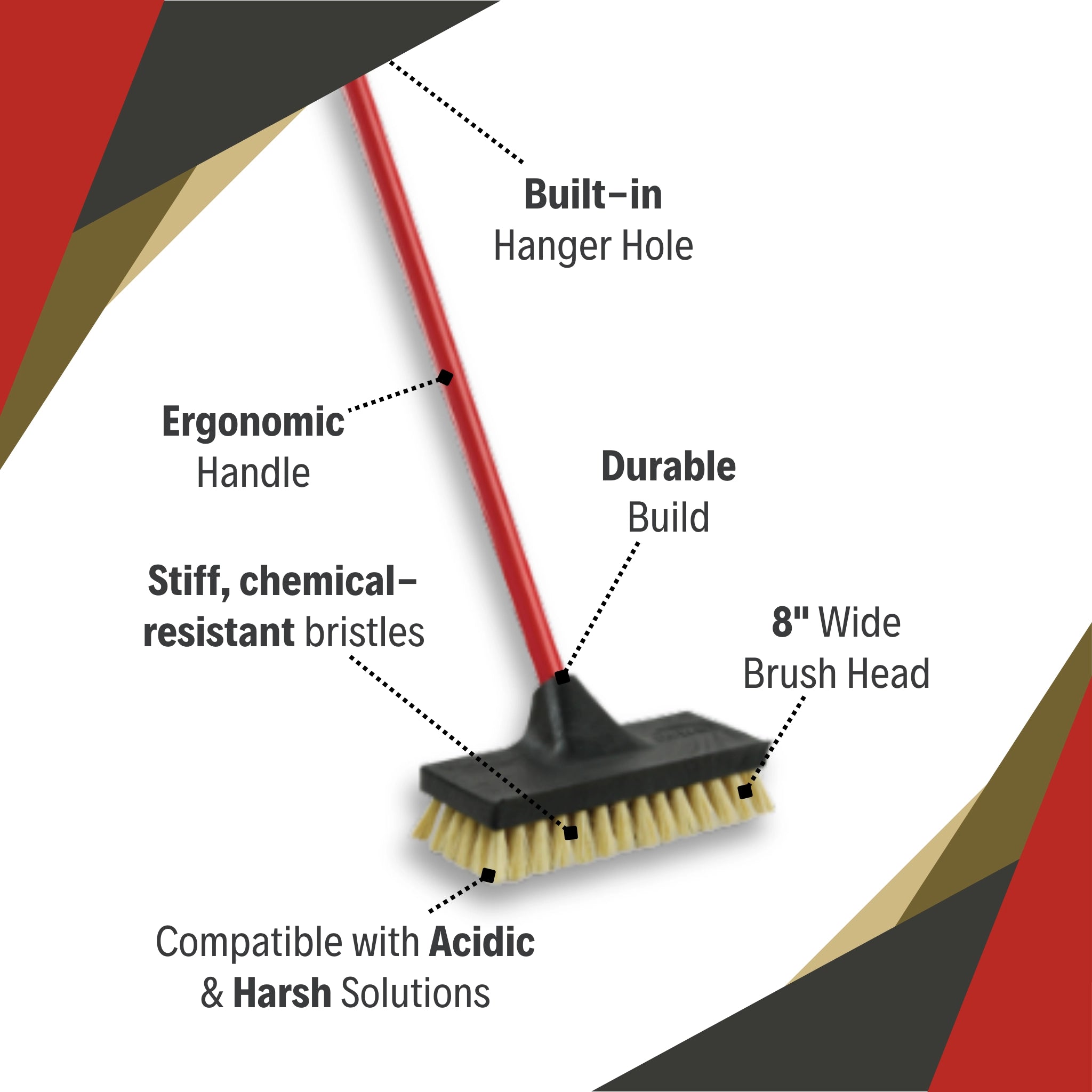Libman Acid Brush shown with 8-inch wide bristle head and ergonomic handle