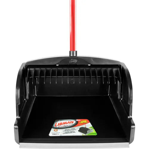 Front of Libman scoop dust pan showing wide mouth design