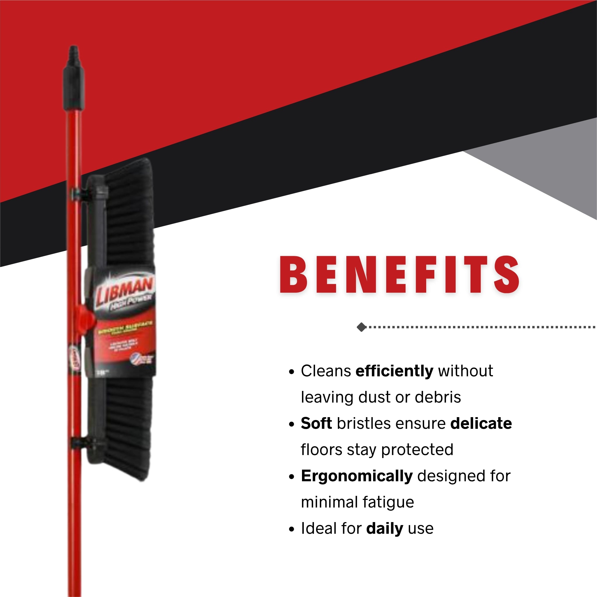 Libman Smooth Surface Broom demonstrating benefits for dust-free cleaning