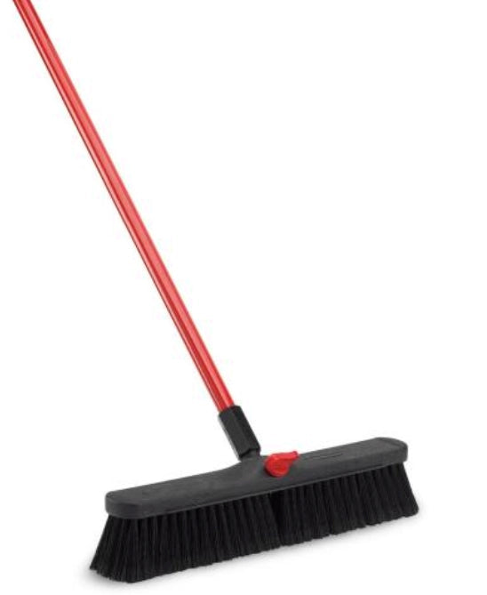 Front view of Libman Smooth Surface Broom upright on floor