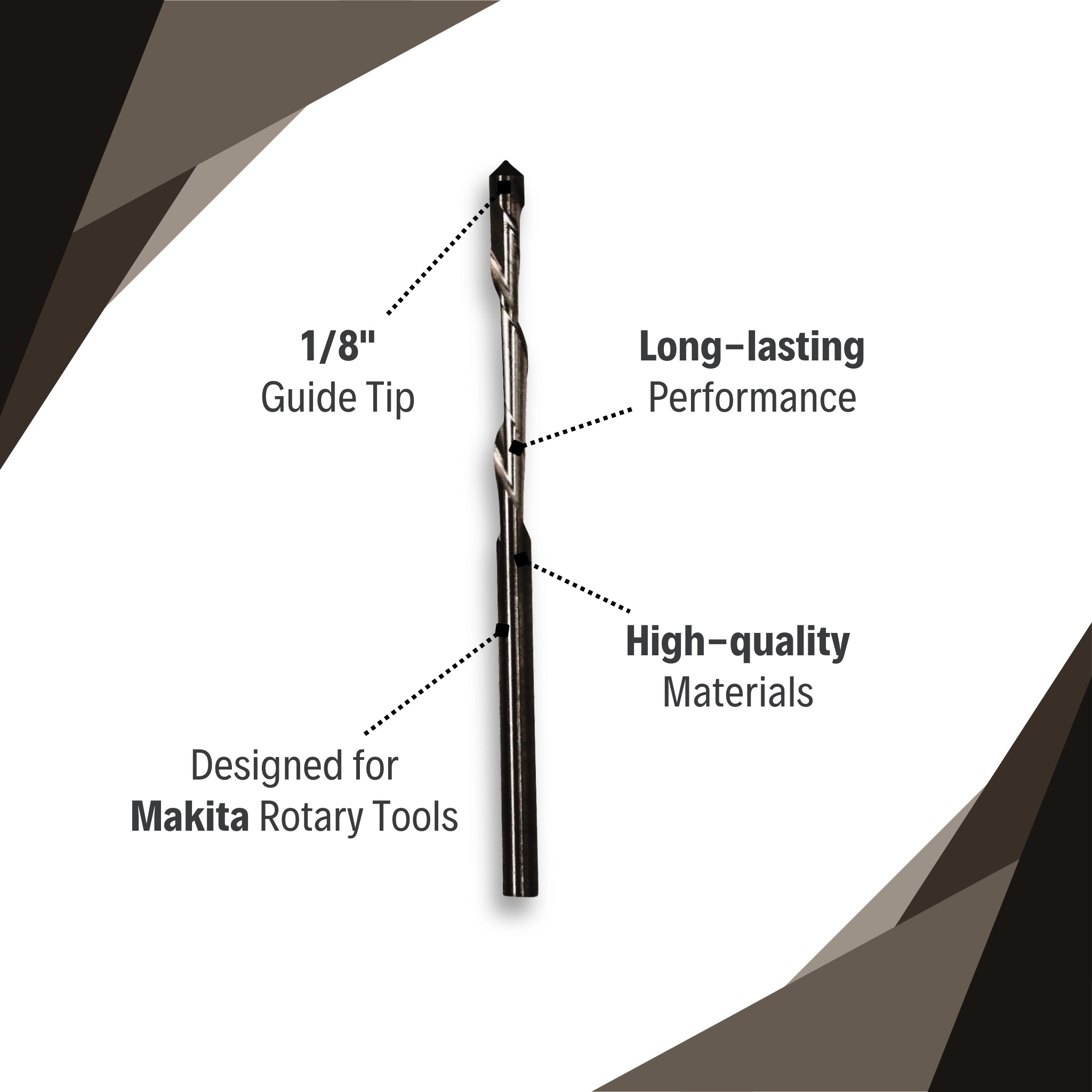 Makita 1/8" drywall guide tip bit features including guide tip design and 10-pack value