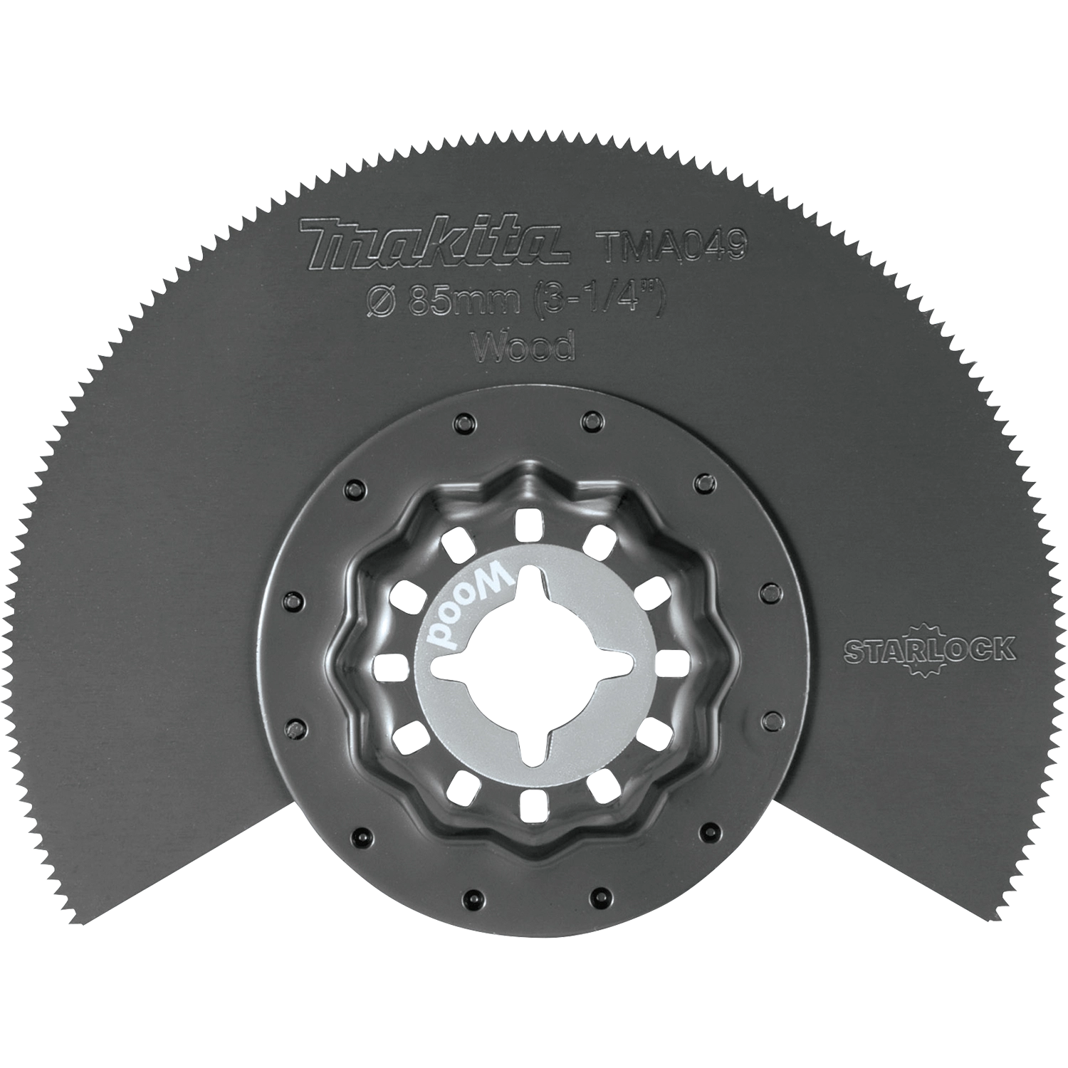 front view of makita segmented saw blade showing starlock interface and tooth profile