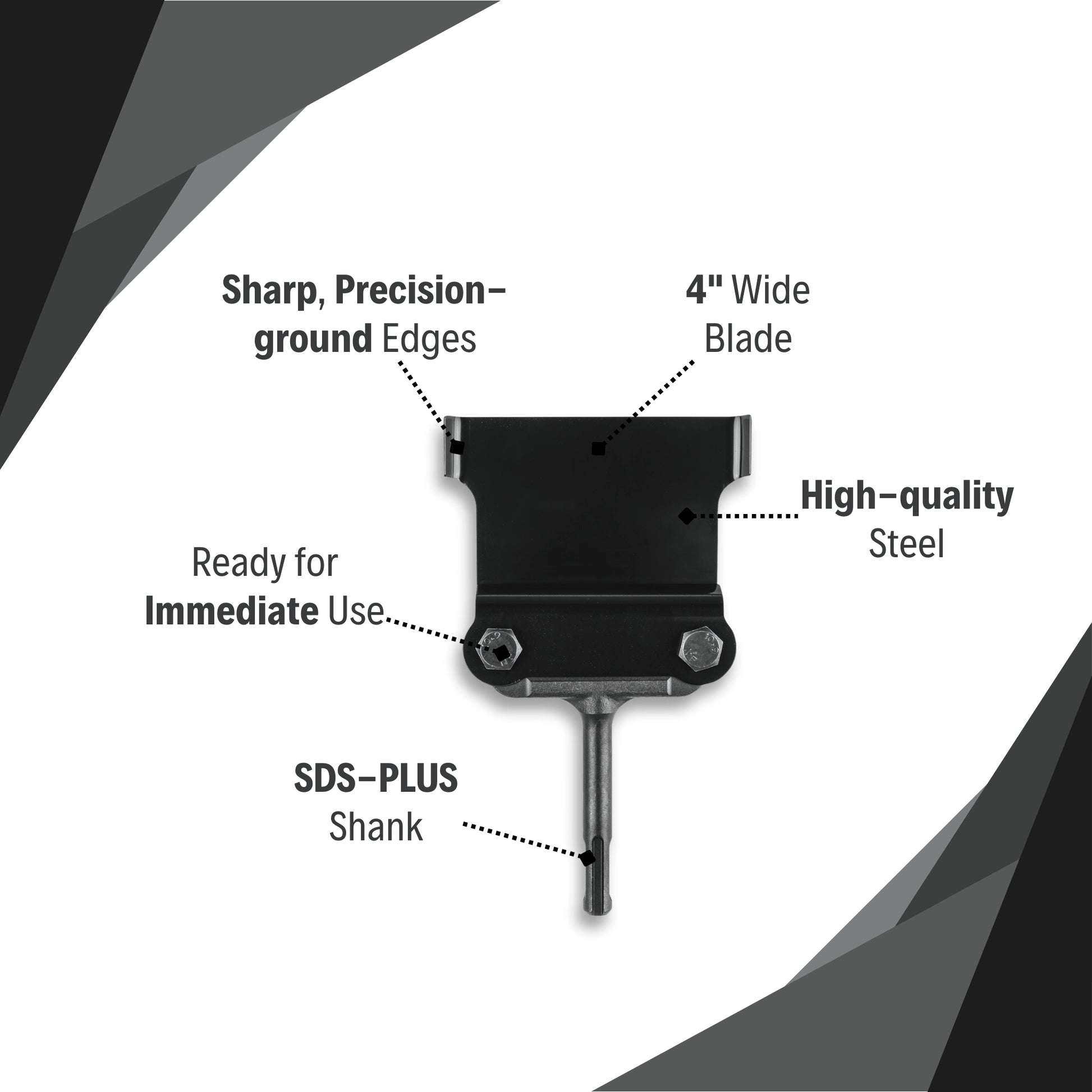 key features of makita 4 inch floor scraper blade and assembly including wide cutting edge and sds-plus compatibility