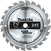 front view of makita 7.25 inch 24 tooth circular saw blade displaying tooth design and branding