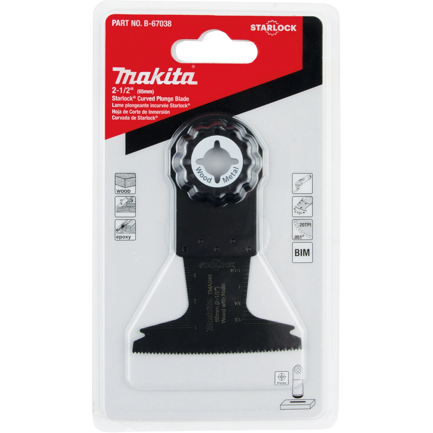 Front of Makita B-67038 packaging showing blade details