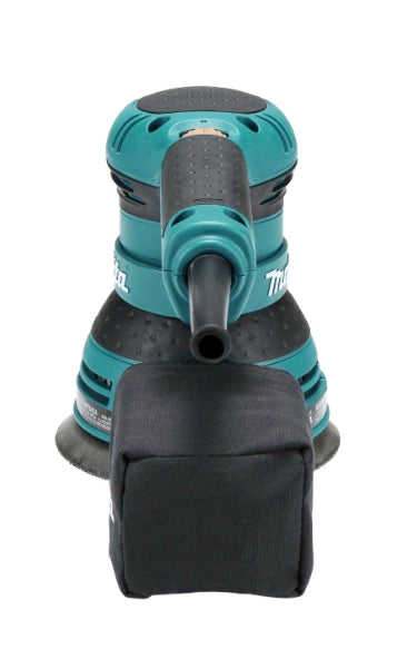 back view of makita bo5041 5 inch sander showing power cord and dust collection port