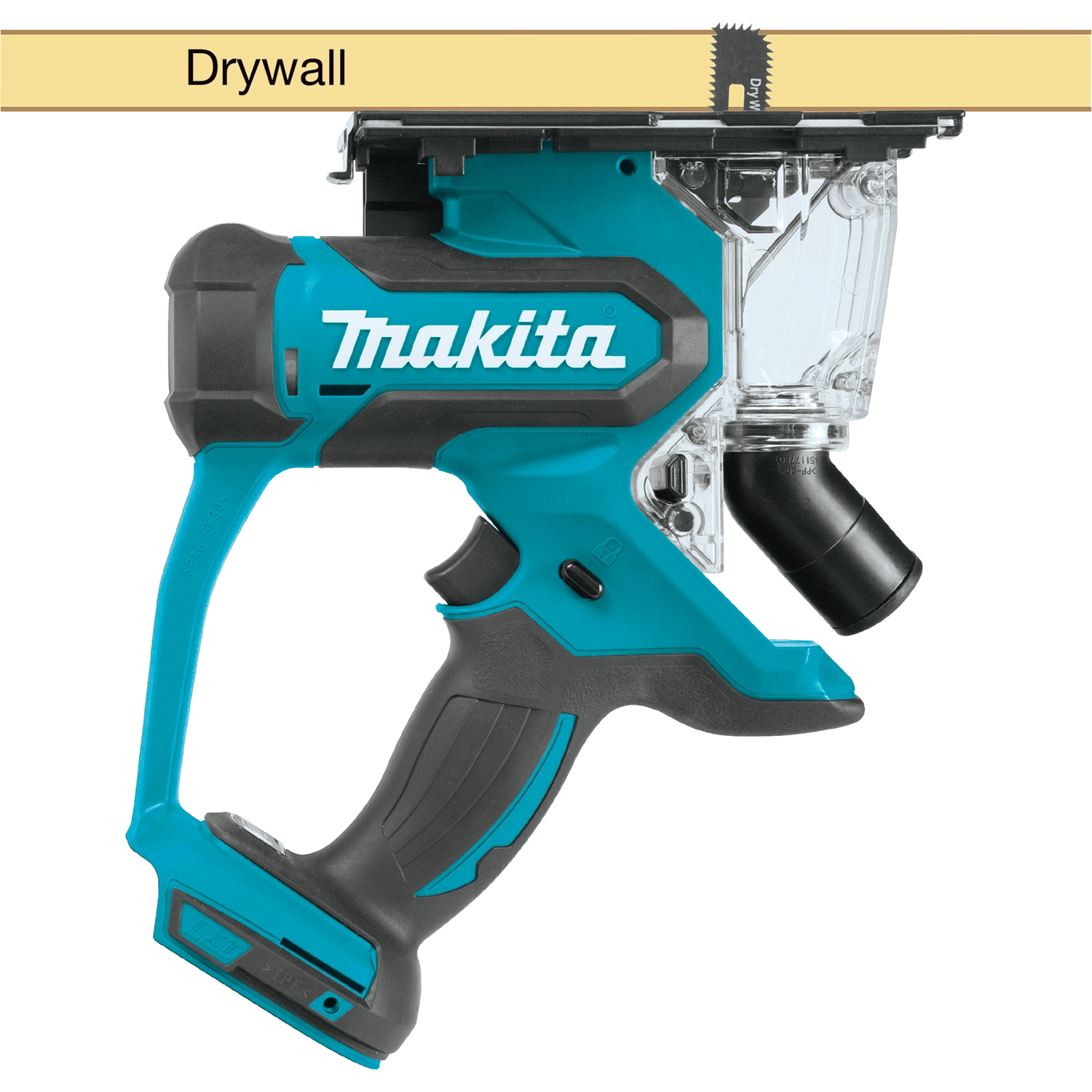 Makita drywall saw demonstrating where it cuts