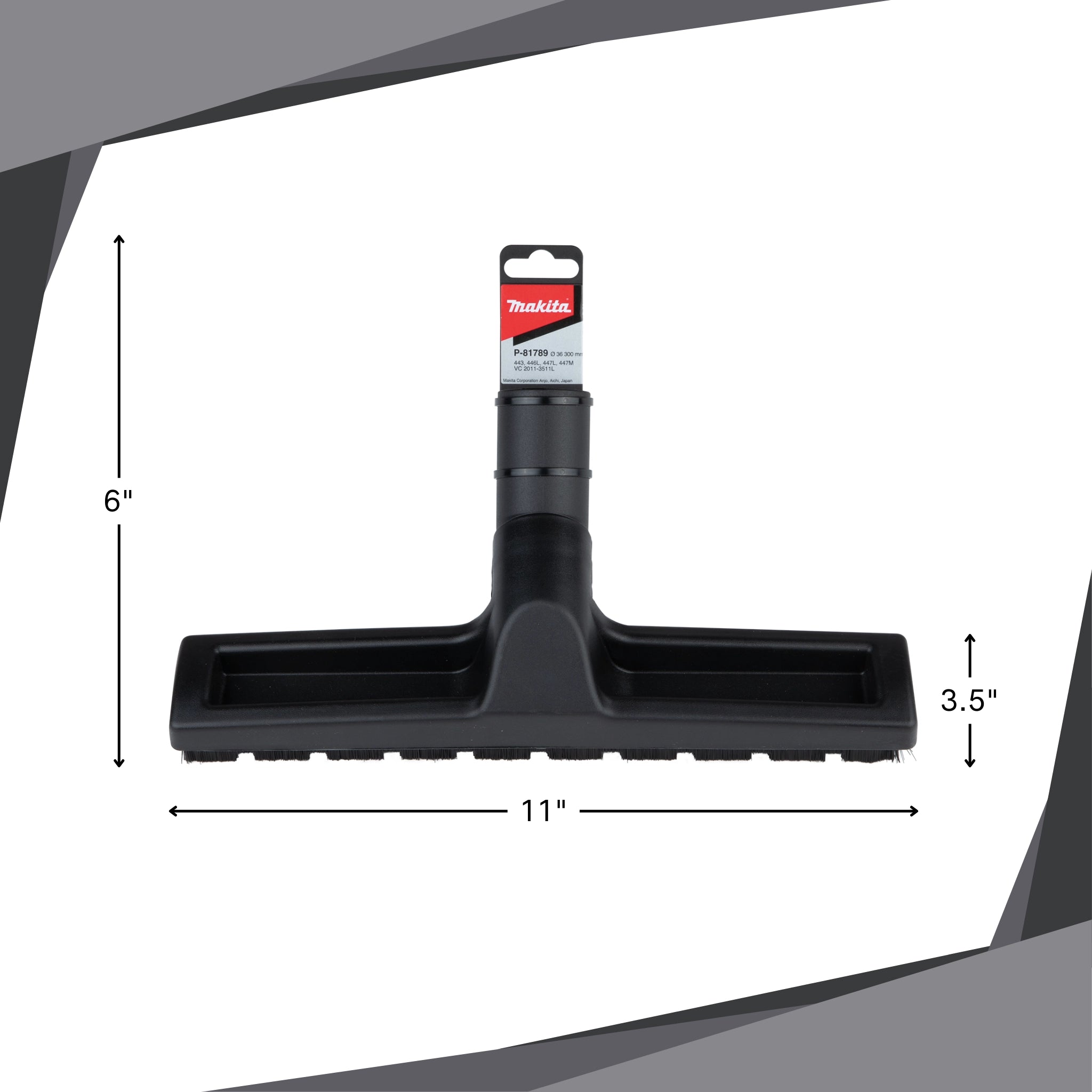 Makita 11-inch floor nozzle next to measuring tape for scale