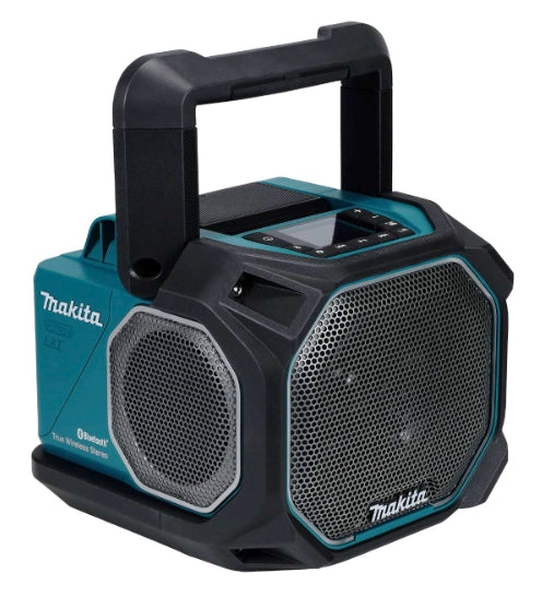 Right angle view of Makita GRM05 with handle in upright position