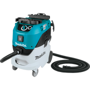 Angled view of Makita VC4210L dust extractor showing hose and controls