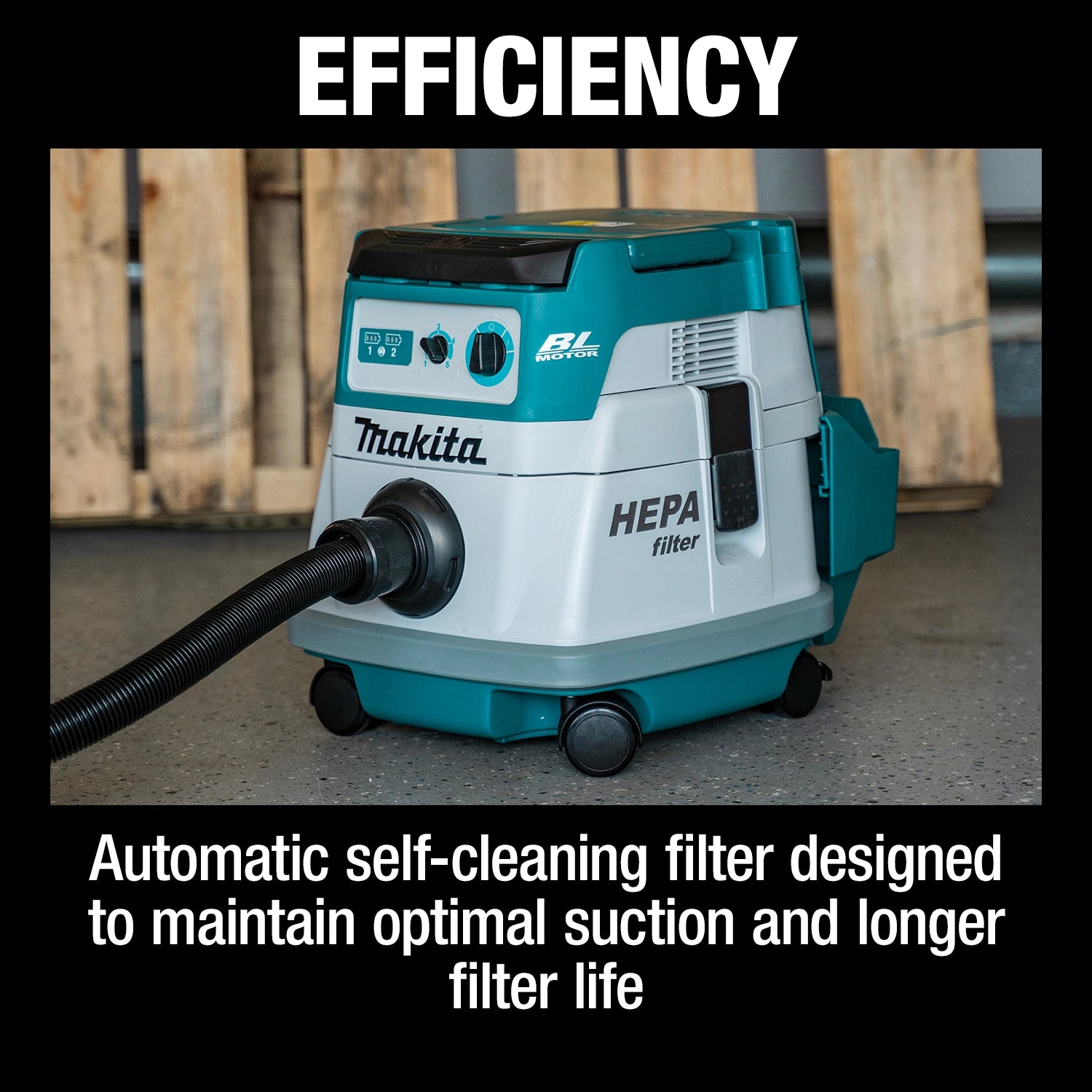 efficient performance of makita hepa vacuum with 148 cfm and low noise level