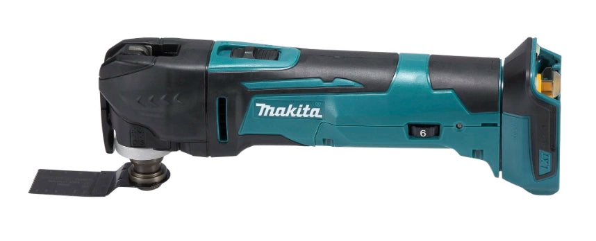 Makita XMT03Z shown from left side with accessory attachment installed