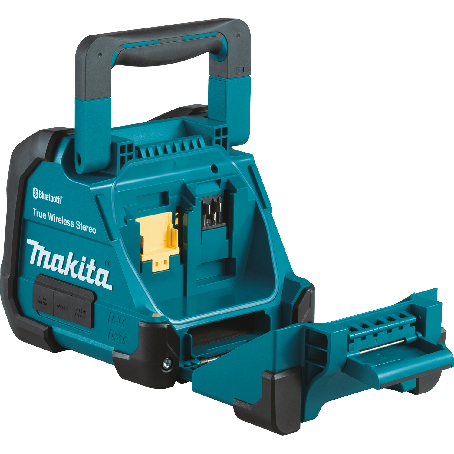 Rear compartment of Makita XRM11 shown open for access