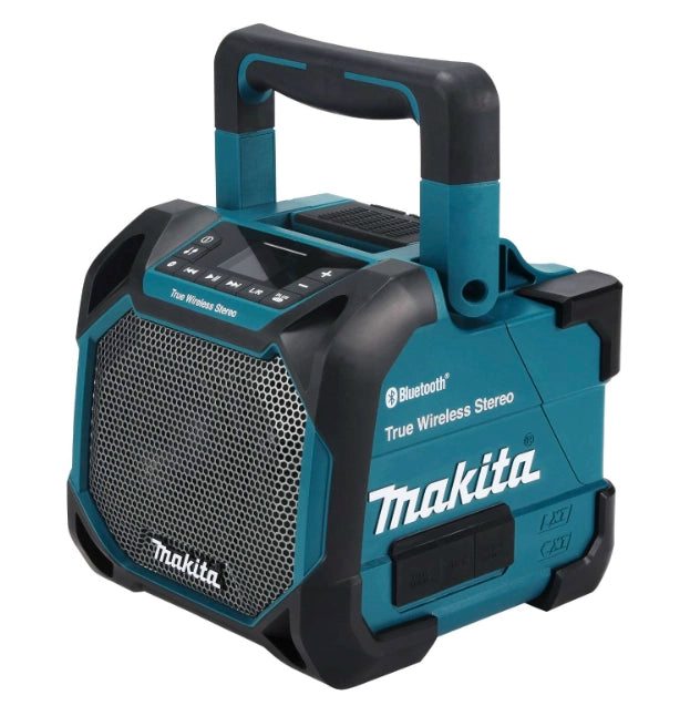 Left angle view of Makita XRM11 with handle in upright position