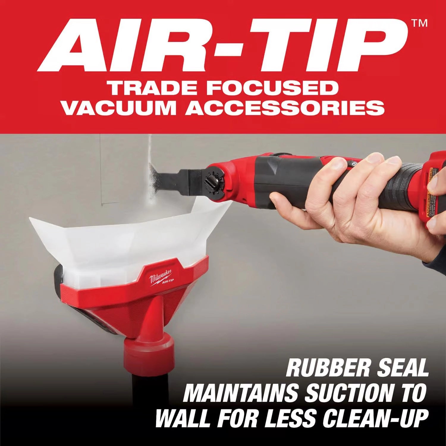Milwaukee Air Tip shown with hose adapter and dust capture port