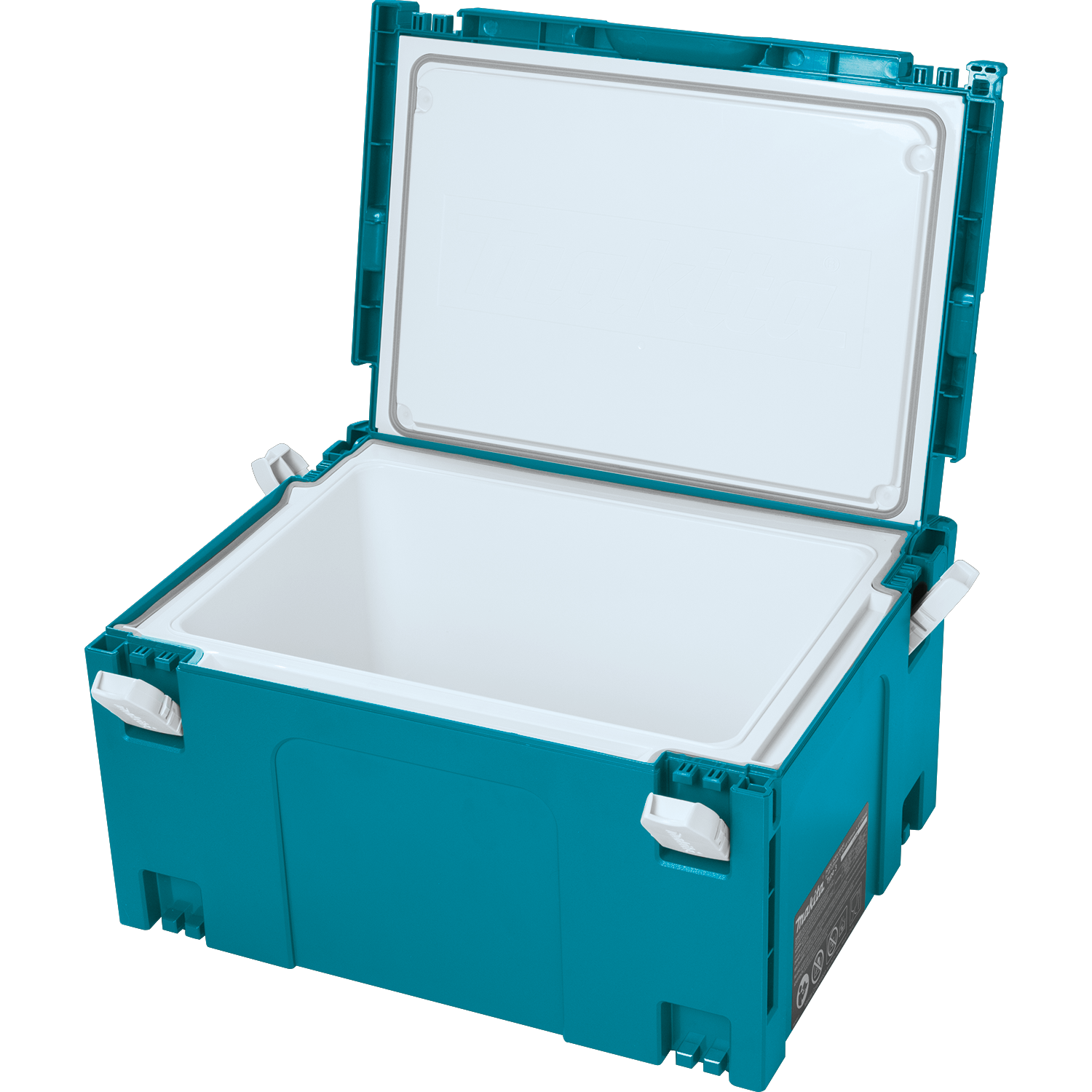 open makita cooler box empty showing interior storage space