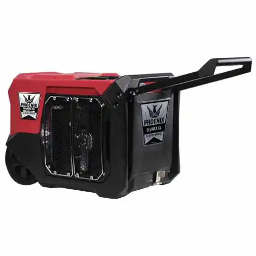 Phoenix DryMAX XL Red Dehumidifier with extended handle for easy mobility and transport on job sites