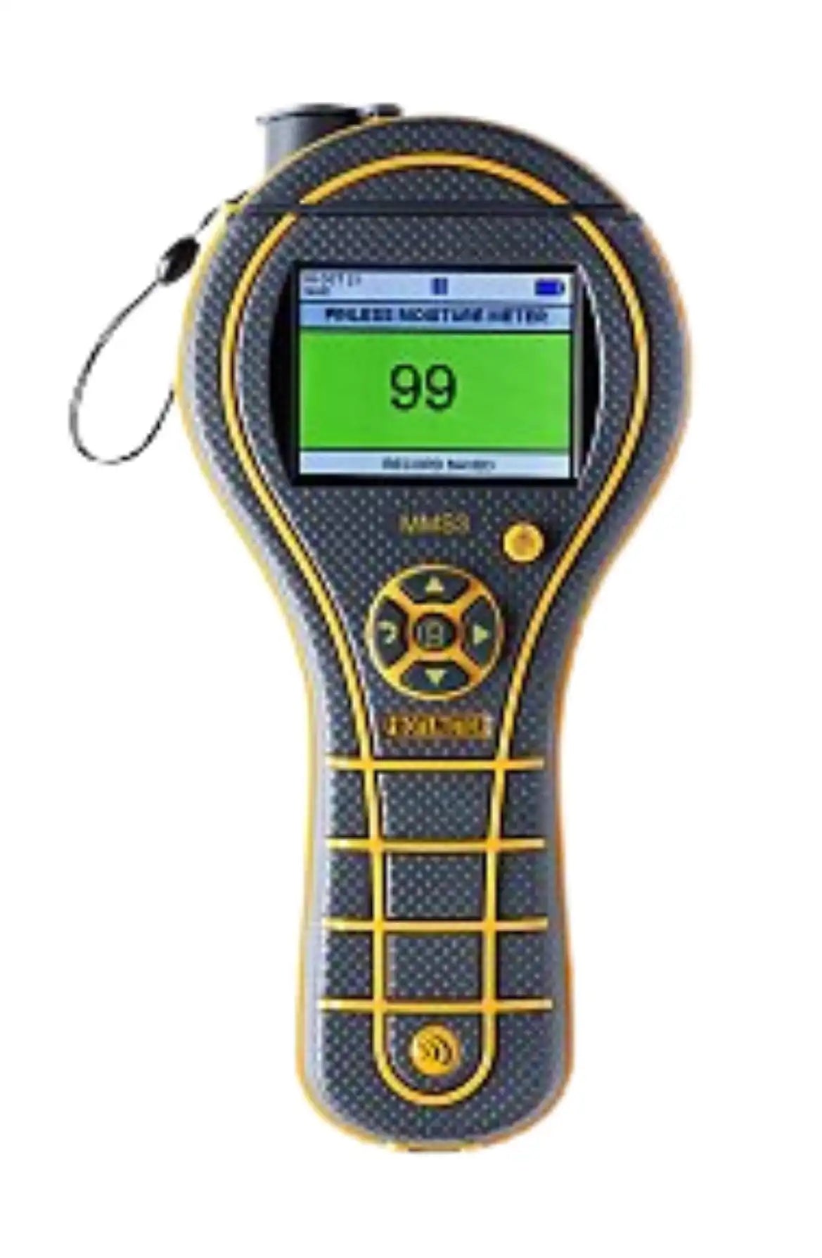close-up of protimeter mms3 screen displaying live environmental and moisture data
