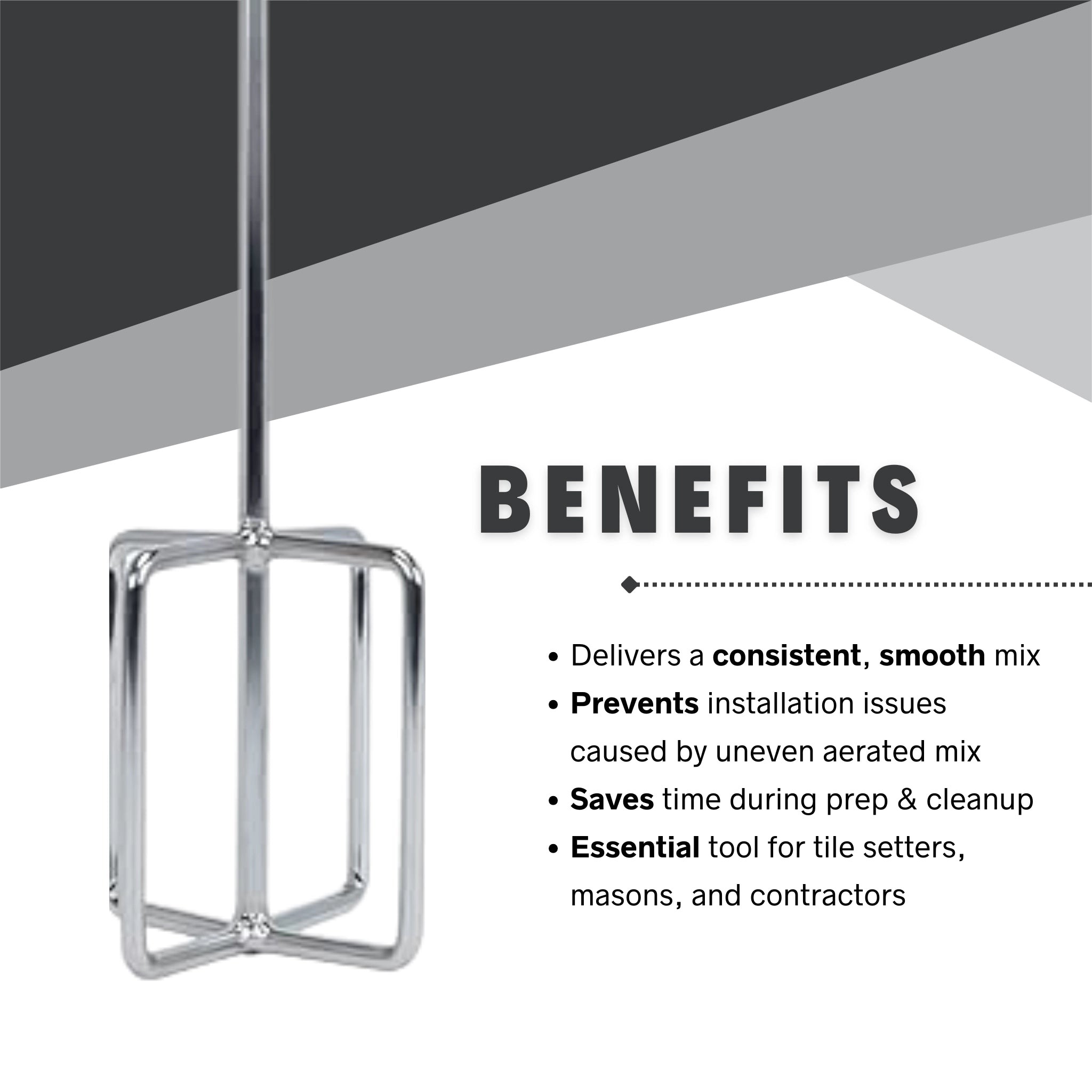 Key benefits of the QEP Super Mixer Paddle for smooth, air-free mixing of mortar and grout