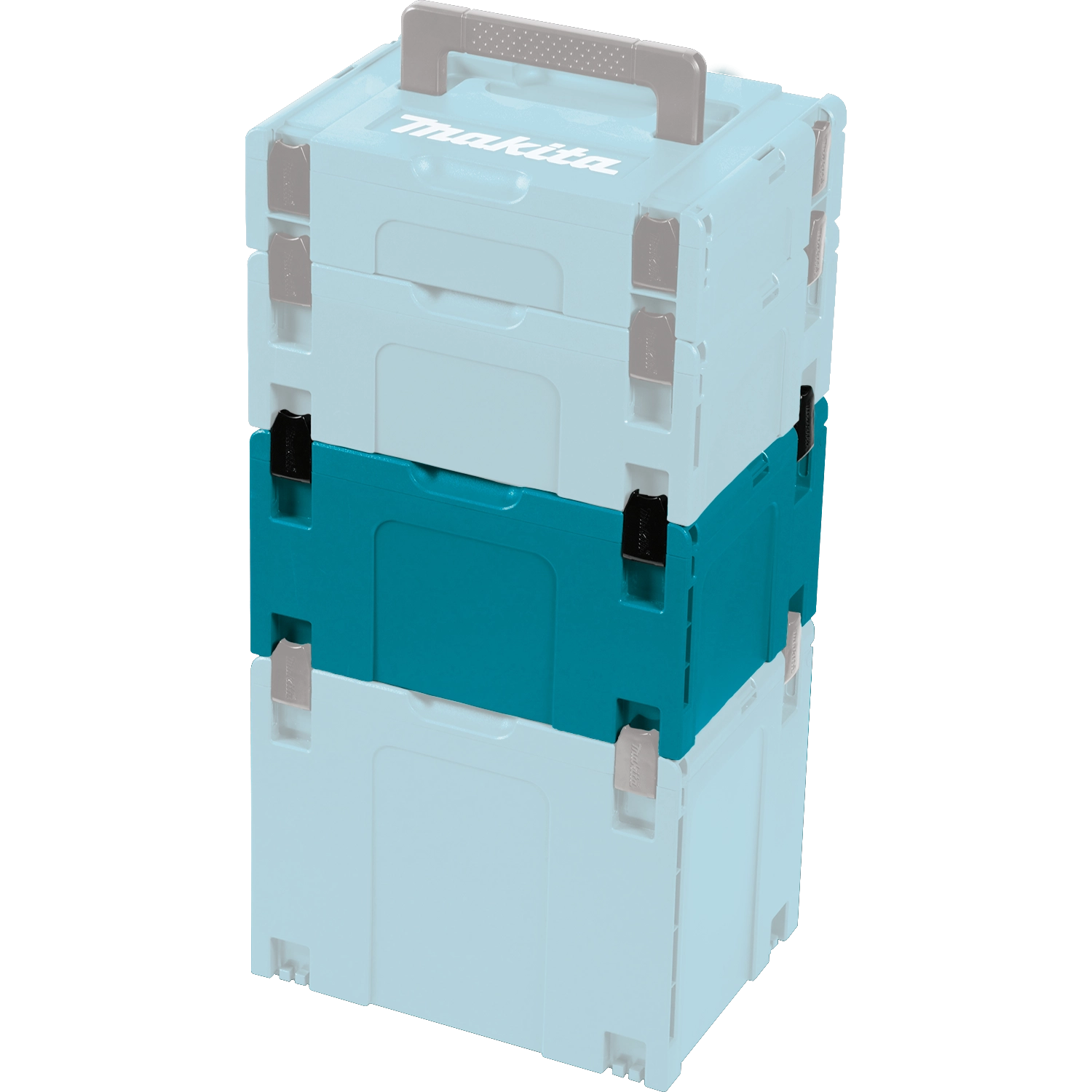 makita interlocking cases stacked securely for transport or storage