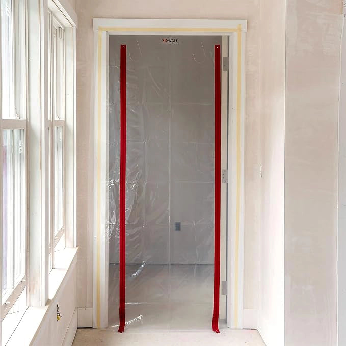 Standard doorway sealed with ZipWall ZipDoor ZDS for dust containment
