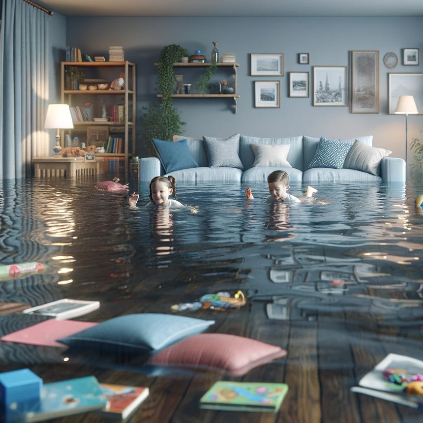 Two children playing in a flooded home