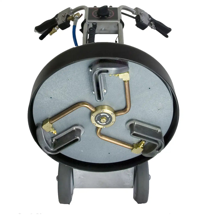 Bottom view of the Rotovac 360i showing rotary jet extraction spray arms and vacuum ports