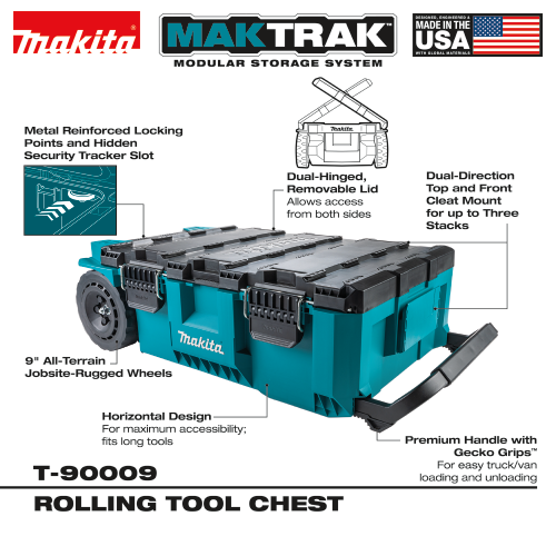 Makita T-90009 MAKTRAK™ Rolling Tool Chest – 5,000 cu in, 250 lb Capacity