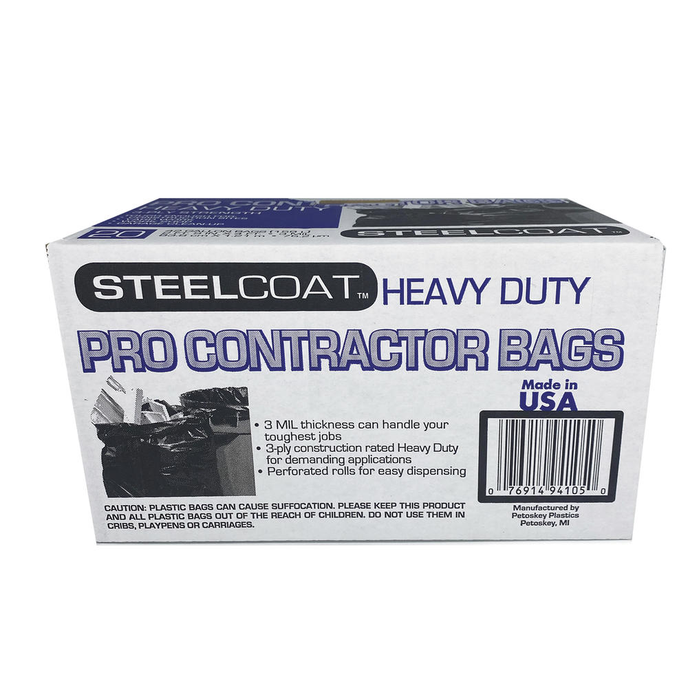 SteelCoat - Contractor Trash Bags - 42 gallon 3MIL 50ct - Black