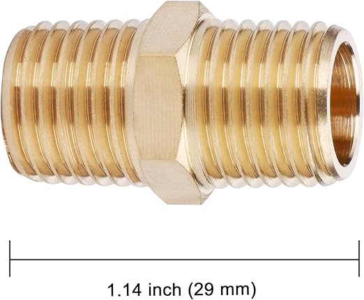 1/4" x 1/4" Brass NPT Hex Nipple – Male Thread Pipe Fitting