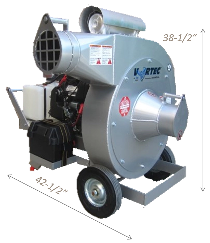 Vortec Beast insulation vacuum shown with scale reference for equipment size
