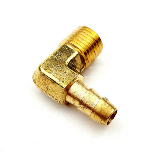 Brass 1/4" Hose Barb x 1/4" MPT 90° Elbow – Compact Corner Fitting