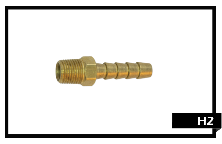 H2 - 1/4" barb x 1/8" MPT - Brass Connector