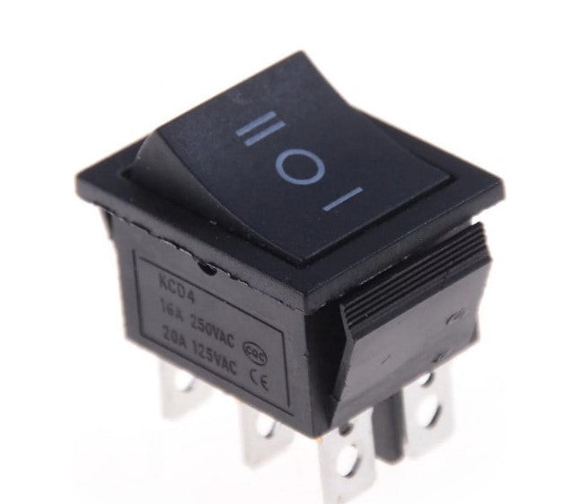 KCD4 Rocker Switch Black DPDT ON/OFF/ON 6 PIN 16A/250VAC 20A/125VAC (1 Piece)
