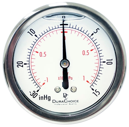 DuraChoice PB254B-V15 Oil Filled Vacuum Gauge, 2-1/2" Dial, 1/4" NPT, -30HG-15 PSI